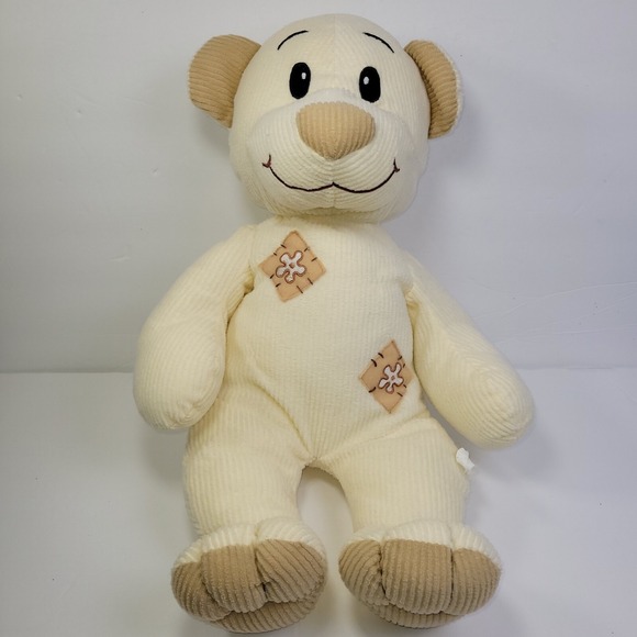 Toy Concepts Jackets & Blazers - Corduroy Cream Light Brown Large Plush Teddy Pillow Feel Bear Floral Patches 20"